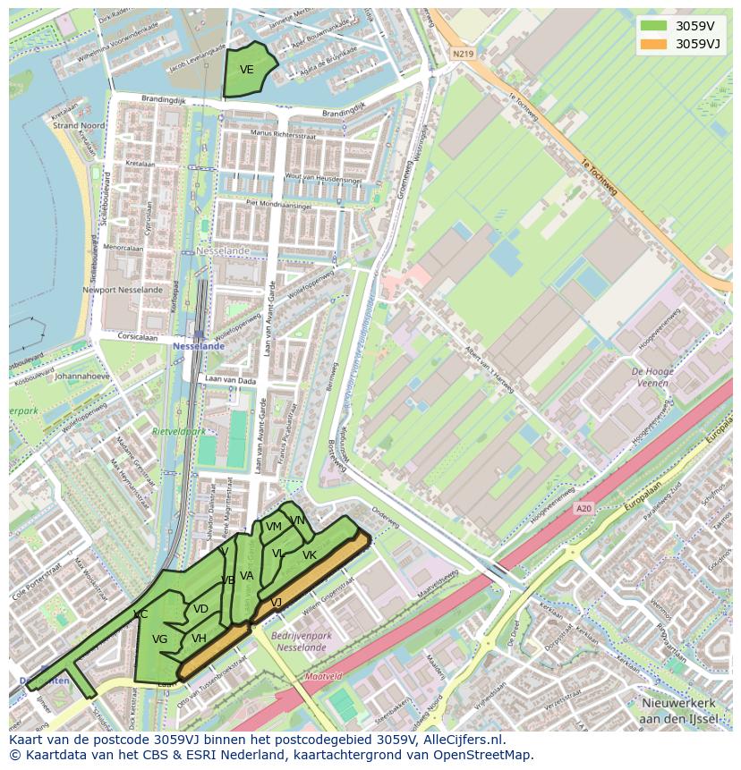 Afbeelding van het postcodegebied 3059 VJ op de kaart.