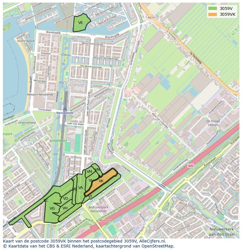 Afbeelding van het postcodegebied 3059 VK op de kaart.