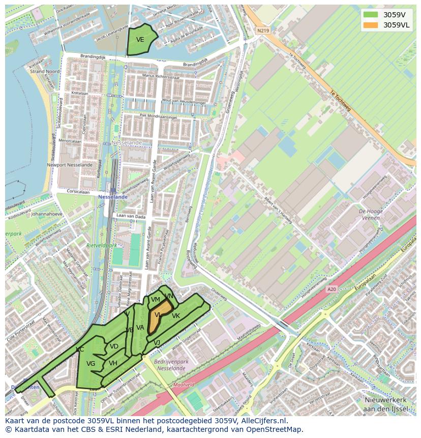 Afbeelding van het postcodegebied 3059 VL op de kaart.