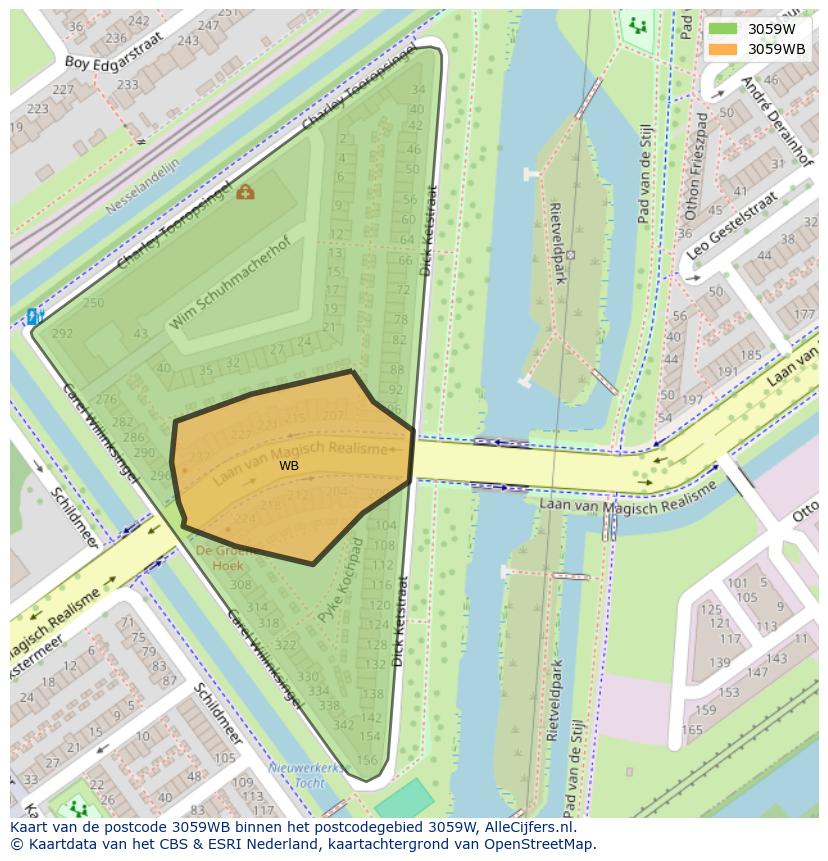 Afbeelding van het postcodegebied 3059 WB op de kaart.