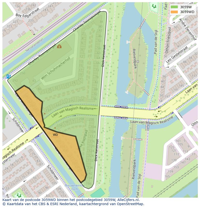 Afbeelding van het postcodegebied 3059 WD op de kaart.