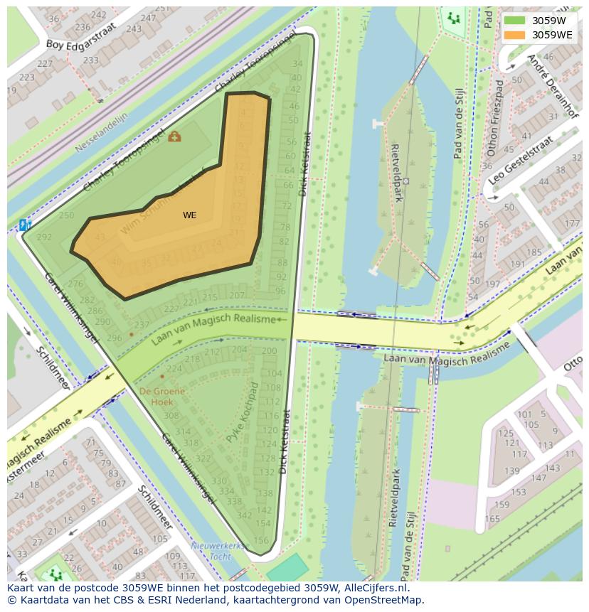 Afbeelding van het postcodegebied 3059 WE op de kaart.