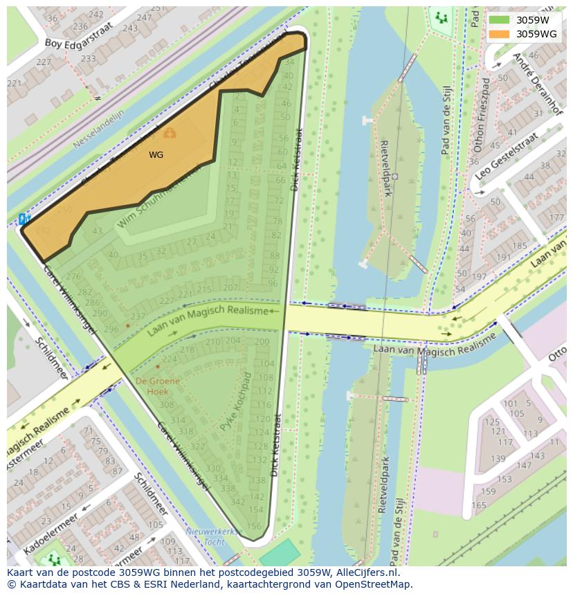 Afbeelding van het postcodegebied 3059 WG op de kaart.