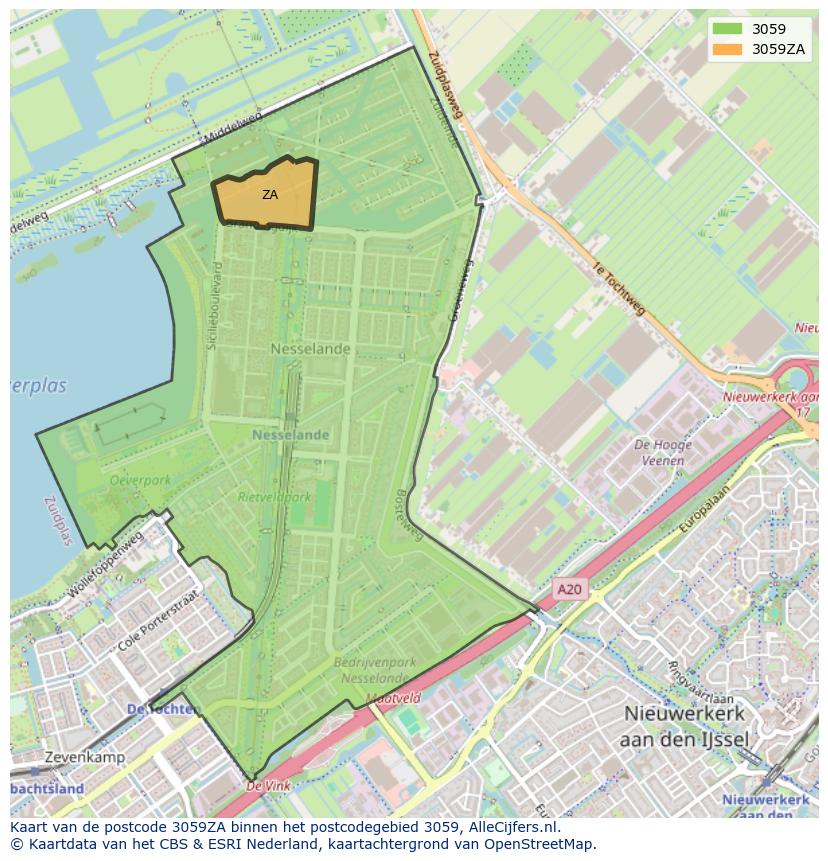 Afbeelding van het postcodegebied 3059 ZA op de kaart.