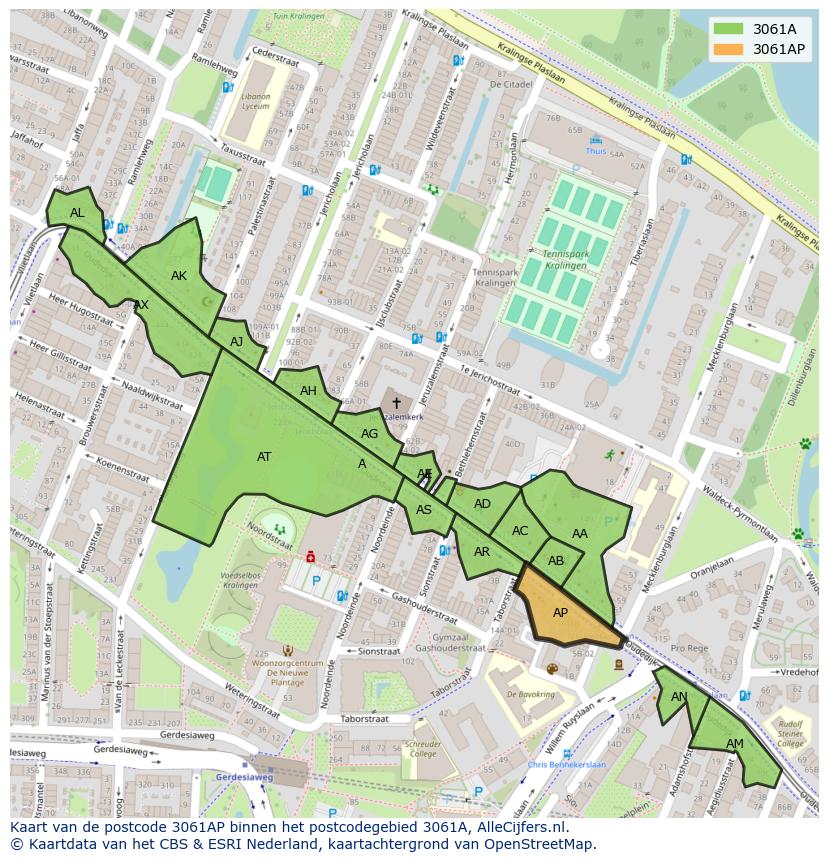 Afbeelding van het postcodegebied 3061 AP op de kaart.