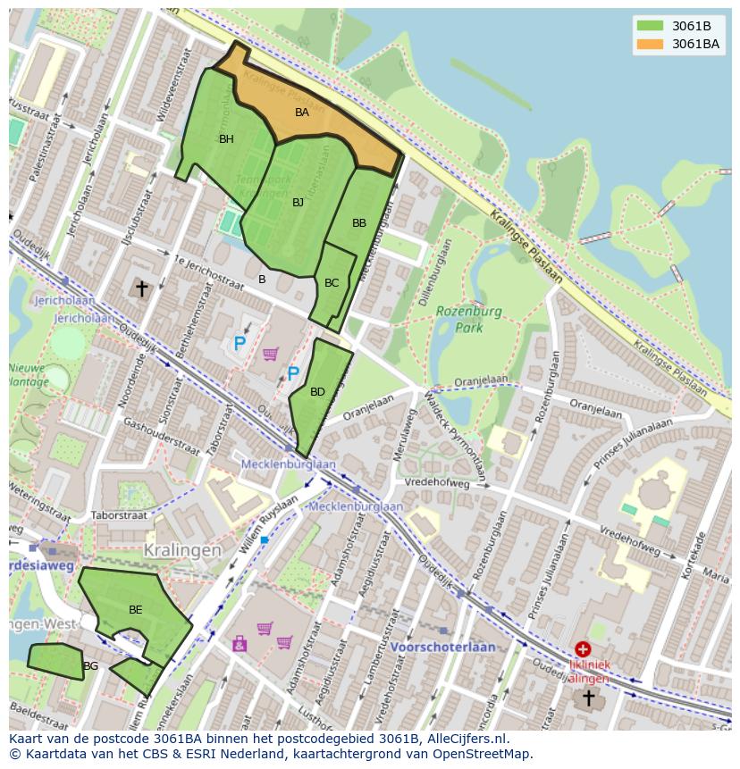 Afbeelding van het postcodegebied 3061 BA op de kaart.
