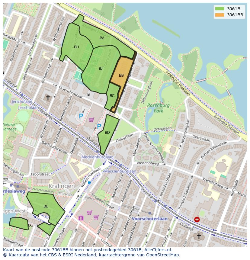 Afbeelding van het postcodegebied 3061 BB op de kaart.
