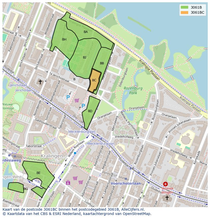 Afbeelding van het postcodegebied 3061 BC op de kaart.