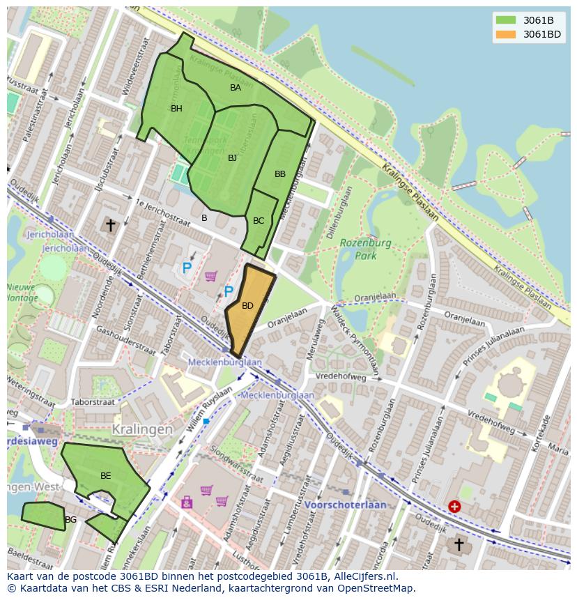 Afbeelding van het postcodegebied 3061 BD op de kaart.