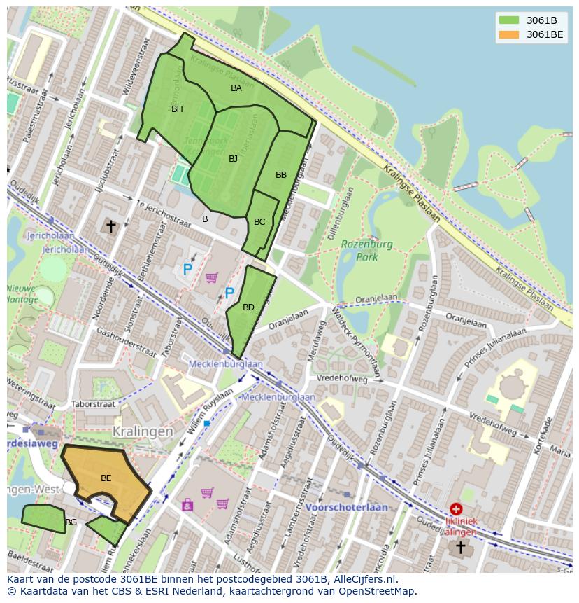Afbeelding van het postcodegebied 3061 BE op de kaart.