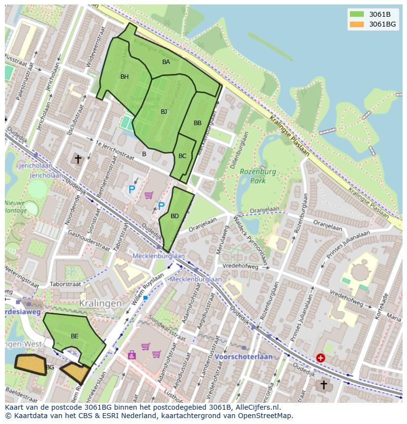 Afbeelding van het postcodegebied 3061 BG op de kaart.