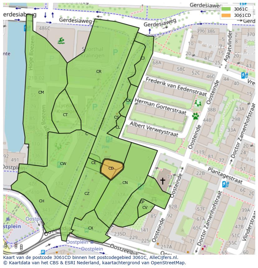 Afbeelding van het postcodegebied 3061 CD op de kaart.