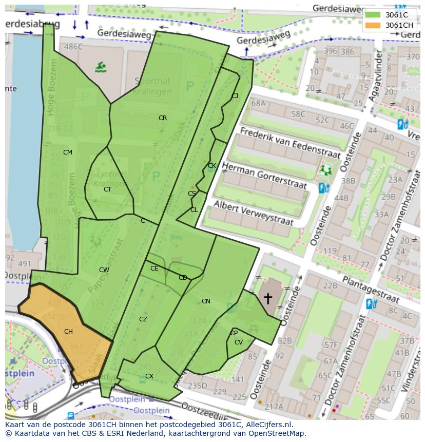 Afbeelding van het postcodegebied 3061 CH op de kaart.