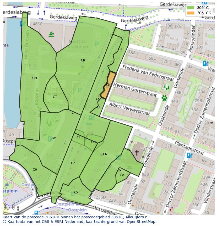 Afbeelding van het postcodegebied 3061 CK op de kaart.