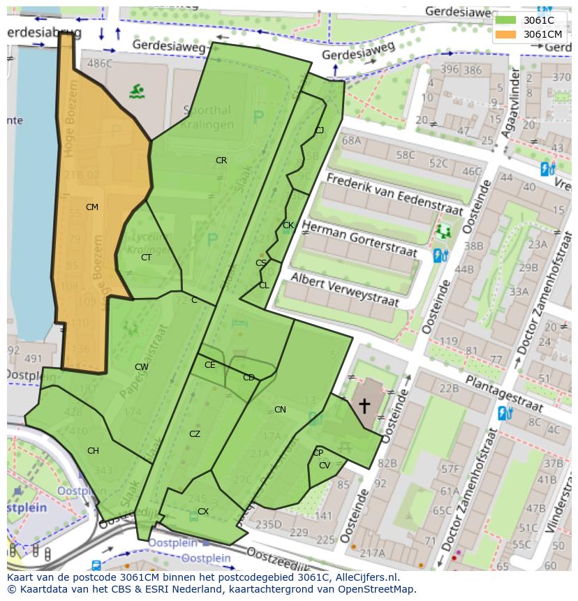 Afbeelding van het postcodegebied 3061 CM op de kaart.