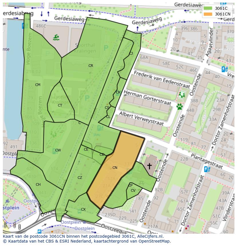 Afbeelding van het postcodegebied 3061 CN op de kaart.