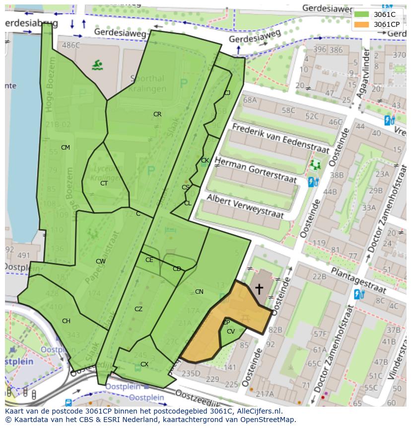 Afbeelding van het postcodegebied 3061 CP op de kaart.