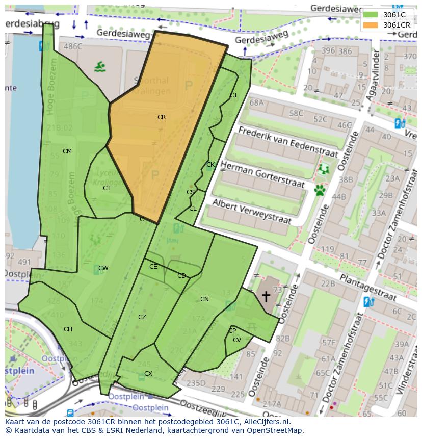 Afbeelding van het postcodegebied 3061 CR op de kaart.