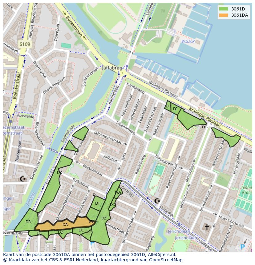 Afbeelding van het postcodegebied 3061 DA op de kaart.