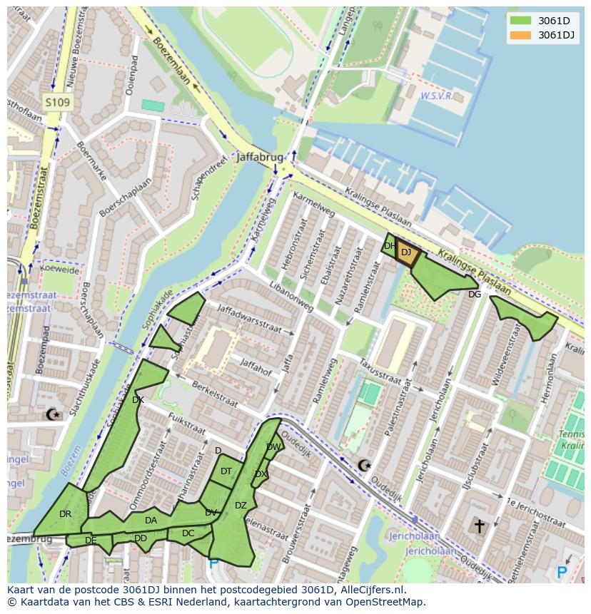 Afbeelding van het postcodegebied 3061 DJ op de kaart.