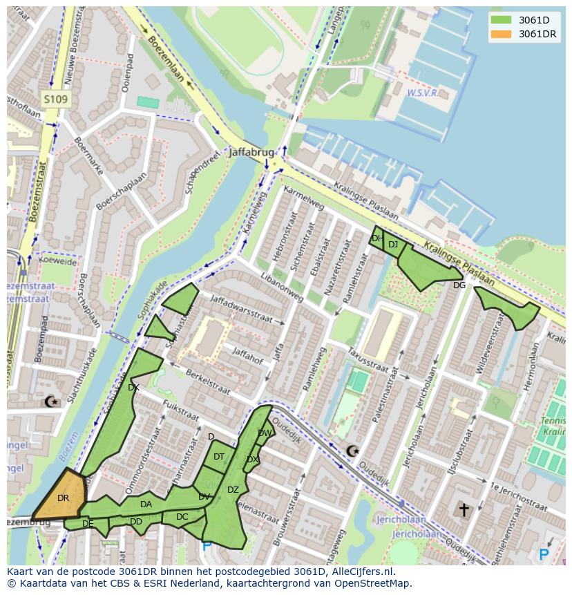 Afbeelding van het postcodegebied 3061 DR op de kaart.