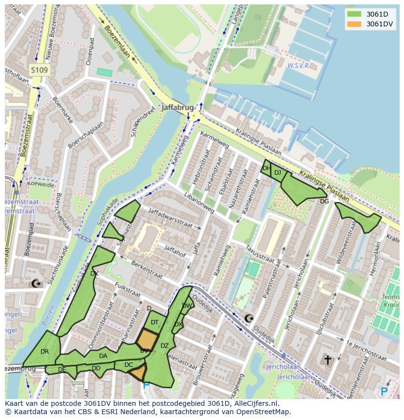Afbeelding van het postcodegebied 3061 DV op de kaart.