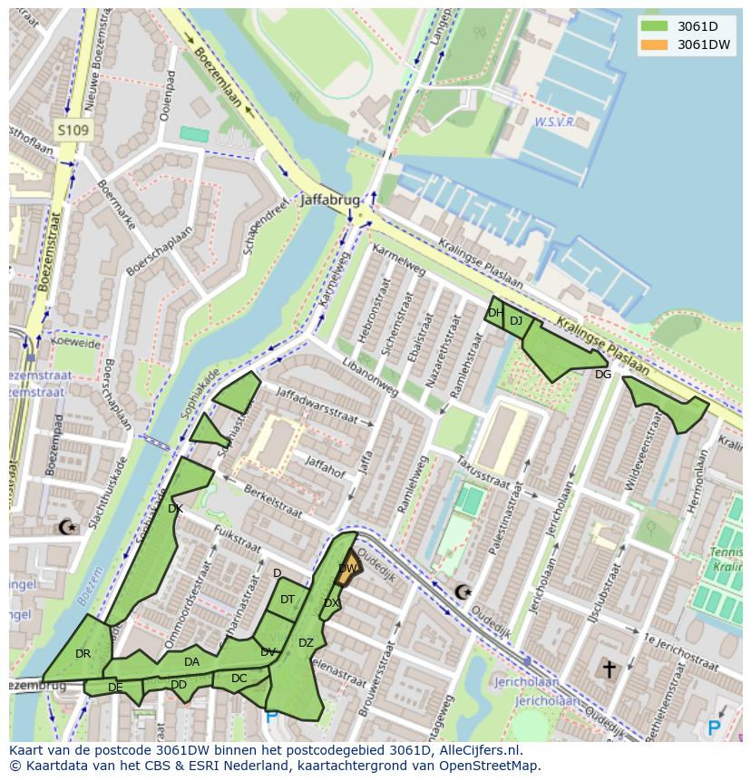 Afbeelding van het postcodegebied 3061 DW op de kaart.