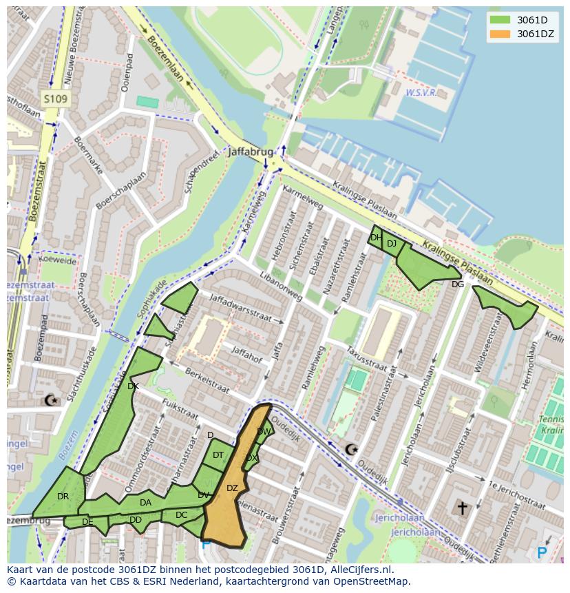 Afbeelding van het postcodegebied 3061 DZ op de kaart.