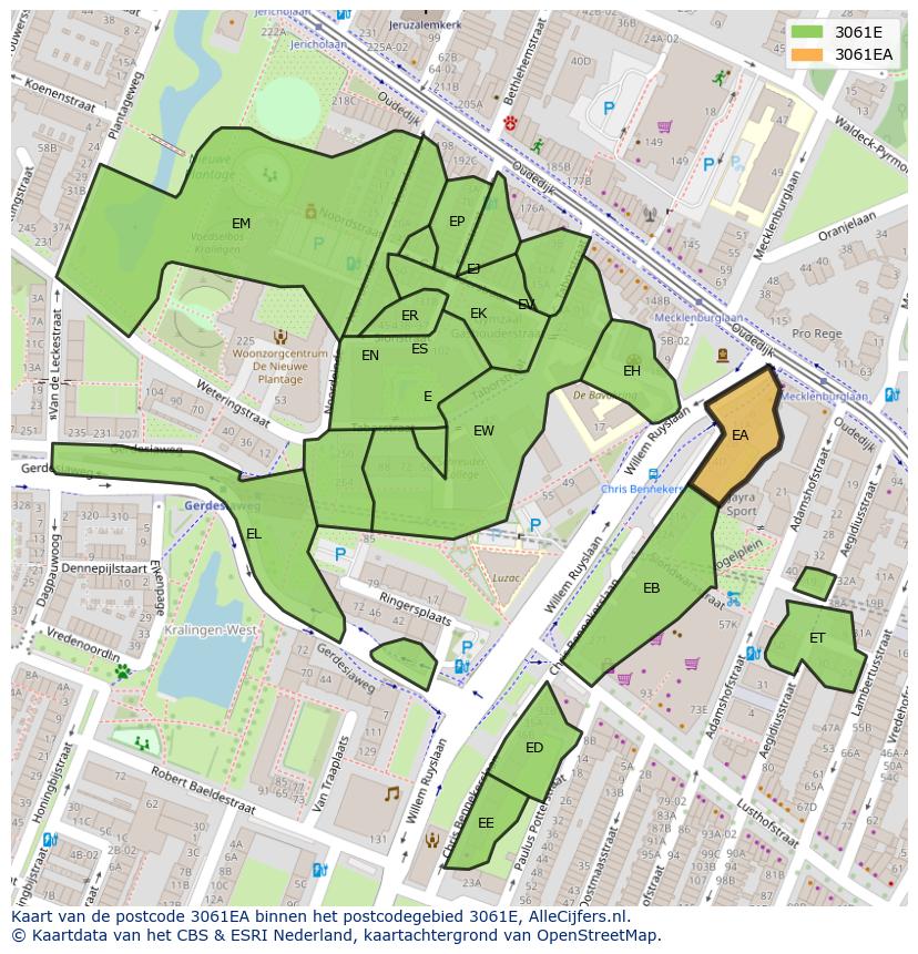 Afbeelding van het postcodegebied 3061 EA op de kaart.