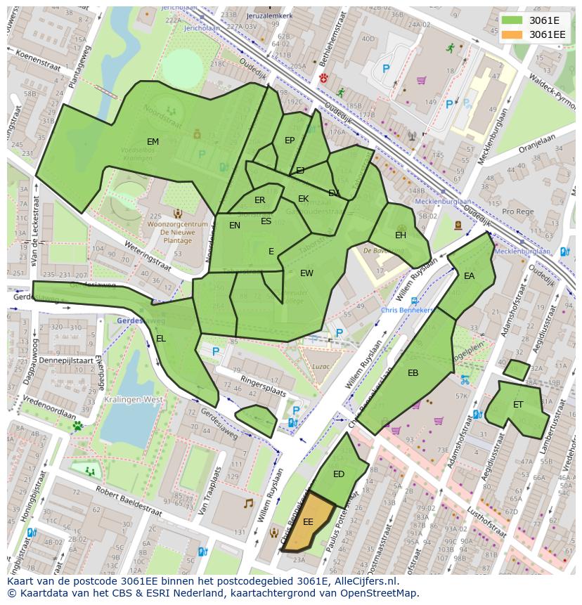 Afbeelding van het postcodegebied 3061 EE op de kaart.