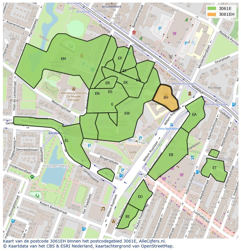 Afbeelding van het postcodegebied 3061 EH op de kaart.