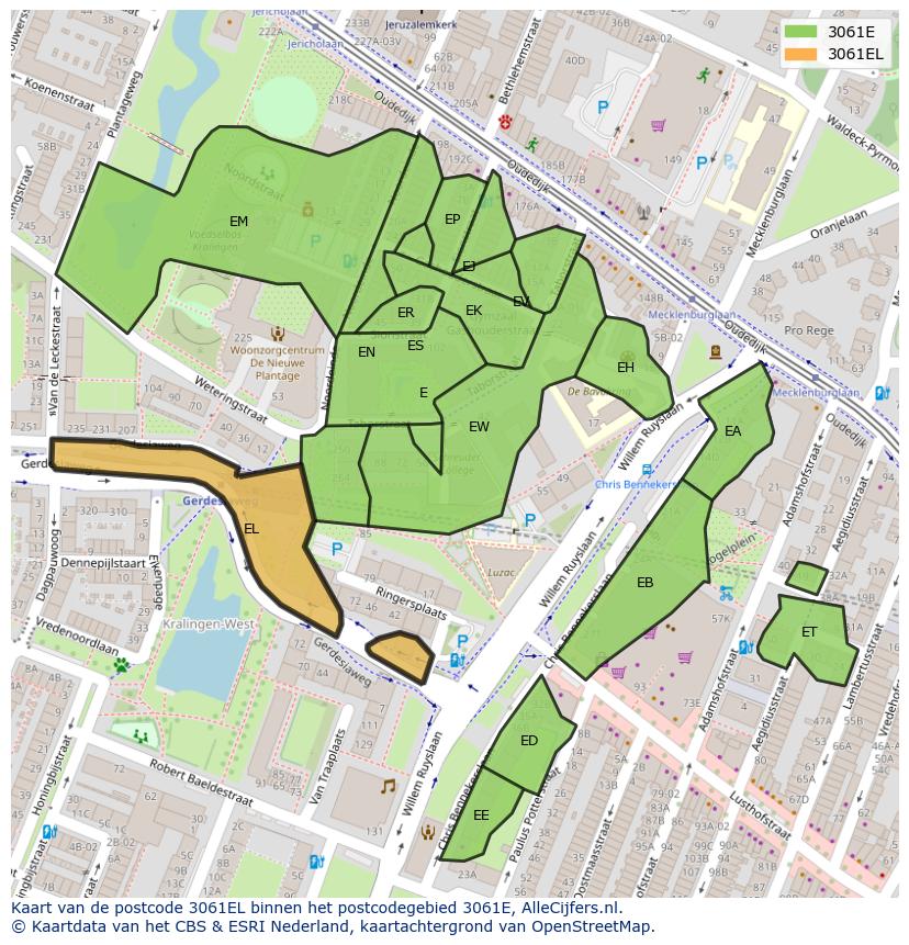 Afbeelding van het postcodegebied 3061 EL op de kaart.