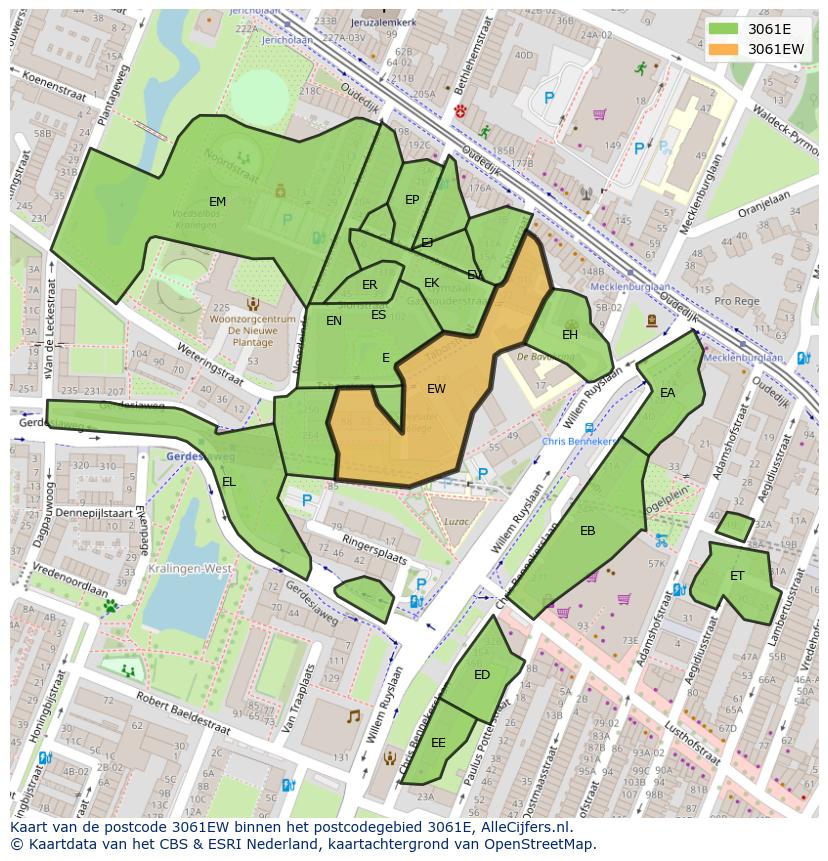 Afbeelding van het postcodegebied 3061 EW op de kaart.