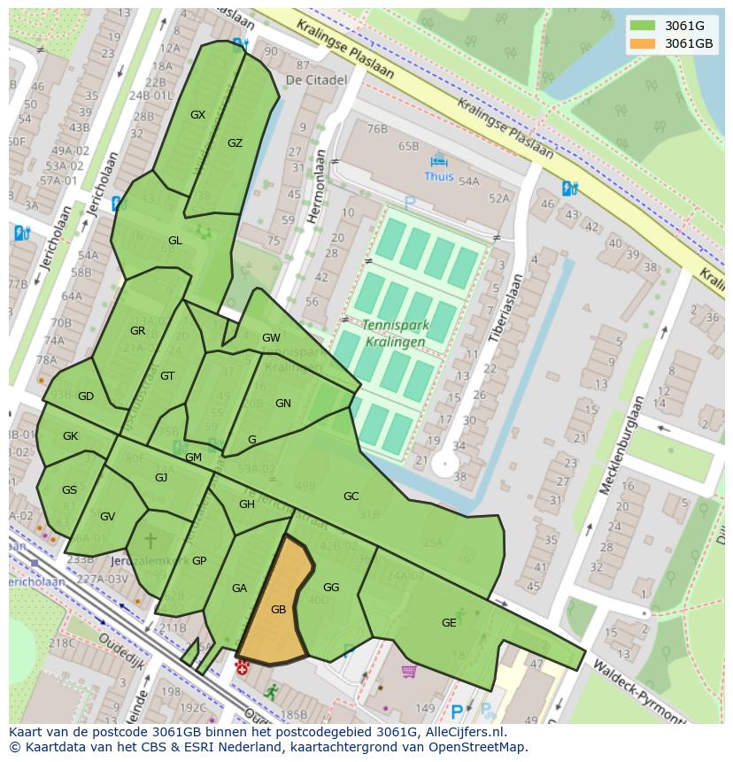 Afbeelding van het postcodegebied 3061 GB op de kaart.