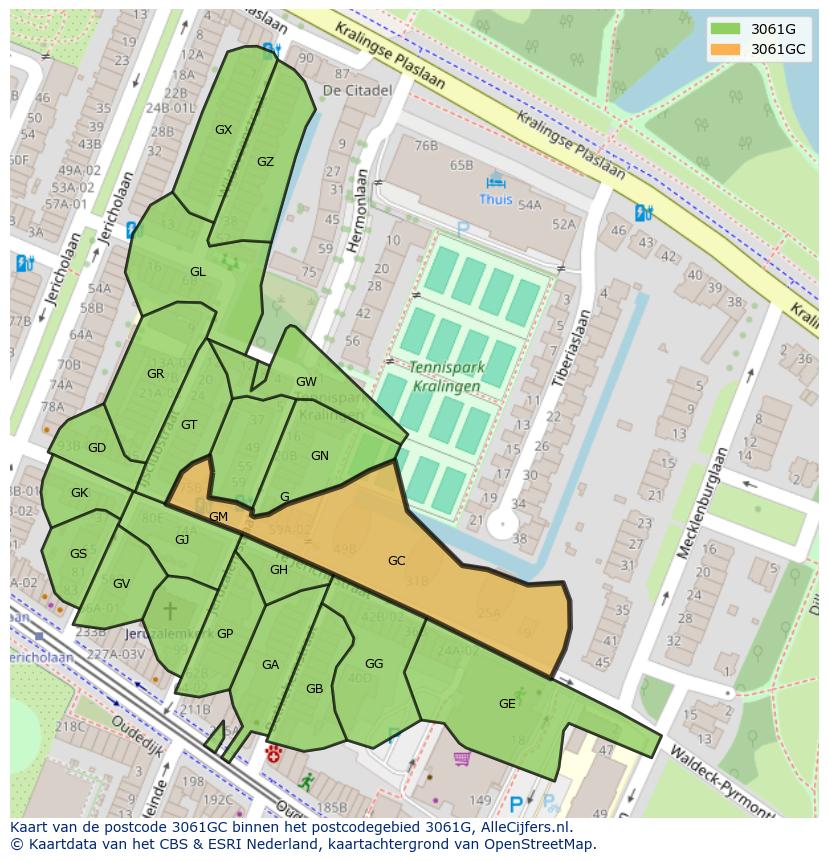Afbeelding van het postcodegebied 3061 GC op de kaart.