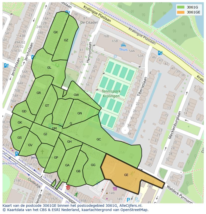 Afbeelding van het postcodegebied 3061 GE op de kaart.