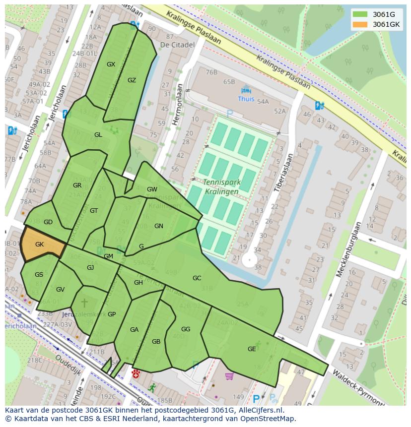 Afbeelding van het postcodegebied 3061 GK op de kaart.