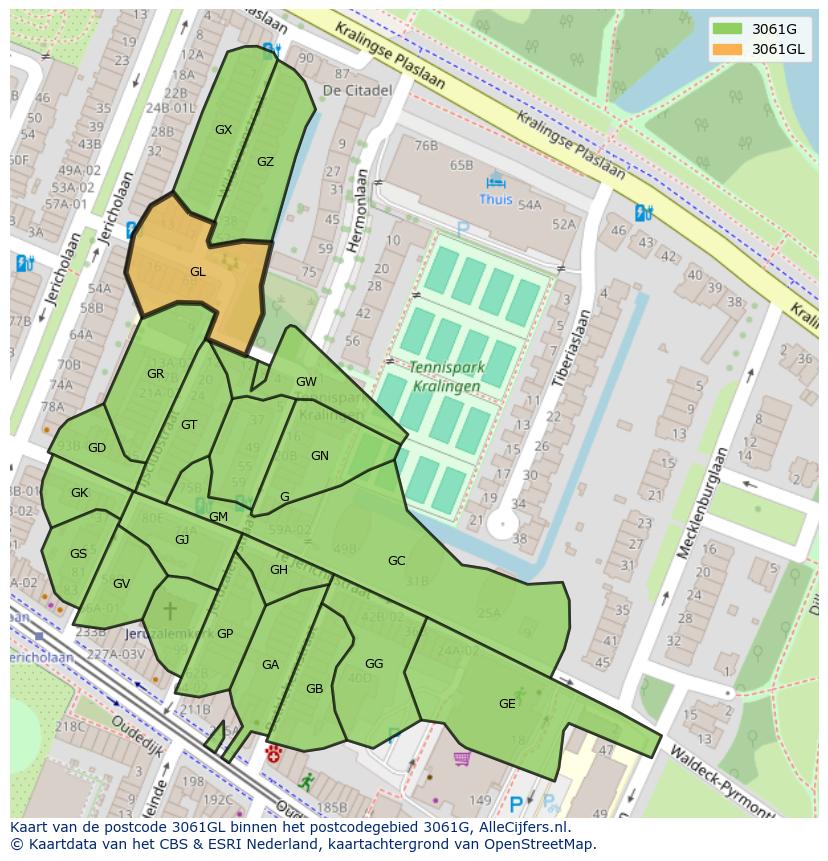 Afbeelding van het postcodegebied 3061 GL op de kaart.