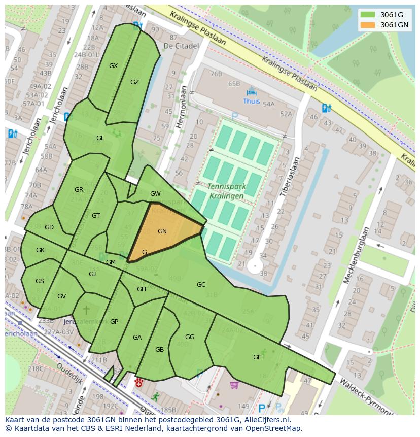 Afbeelding van het postcodegebied 3061 GN op de kaart.
