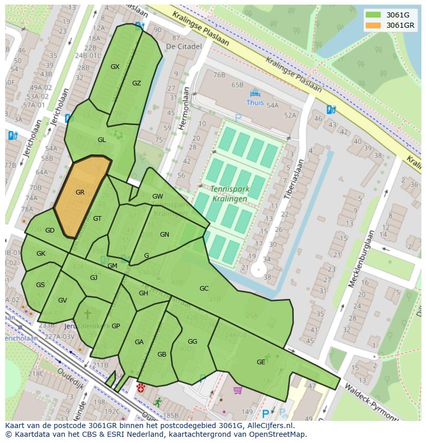 Afbeelding van het postcodegebied 3061 GR op de kaart.