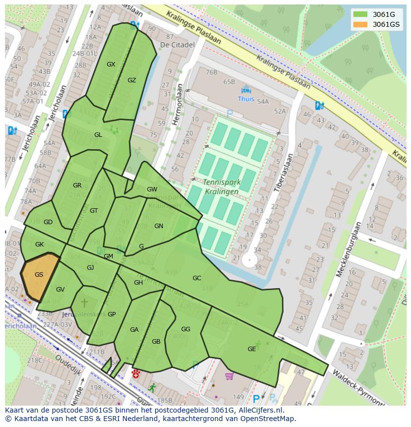 Afbeelding van het postcodegebied 3061 GS op de kaart.