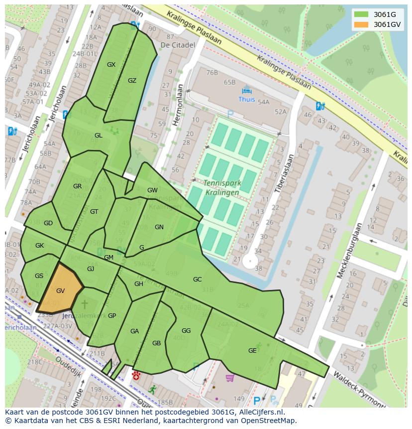Afbeelding van het postcodegebied 3061 GV op de kaart.