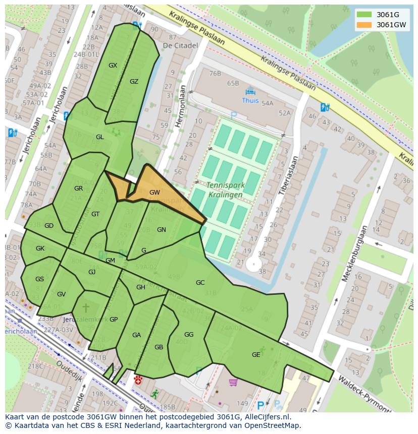 Afbeelding van het postcodegebied 3061 GW op de kaart.