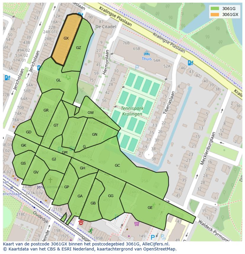 Afbeelding van het postcodegebied 3061 GX op de kaart.