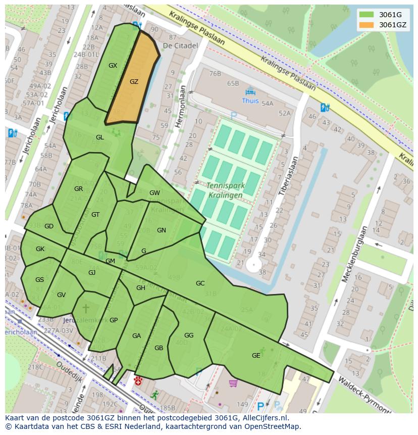 Afbeelding van het postcodegebied 3061 GZ op de kaart.