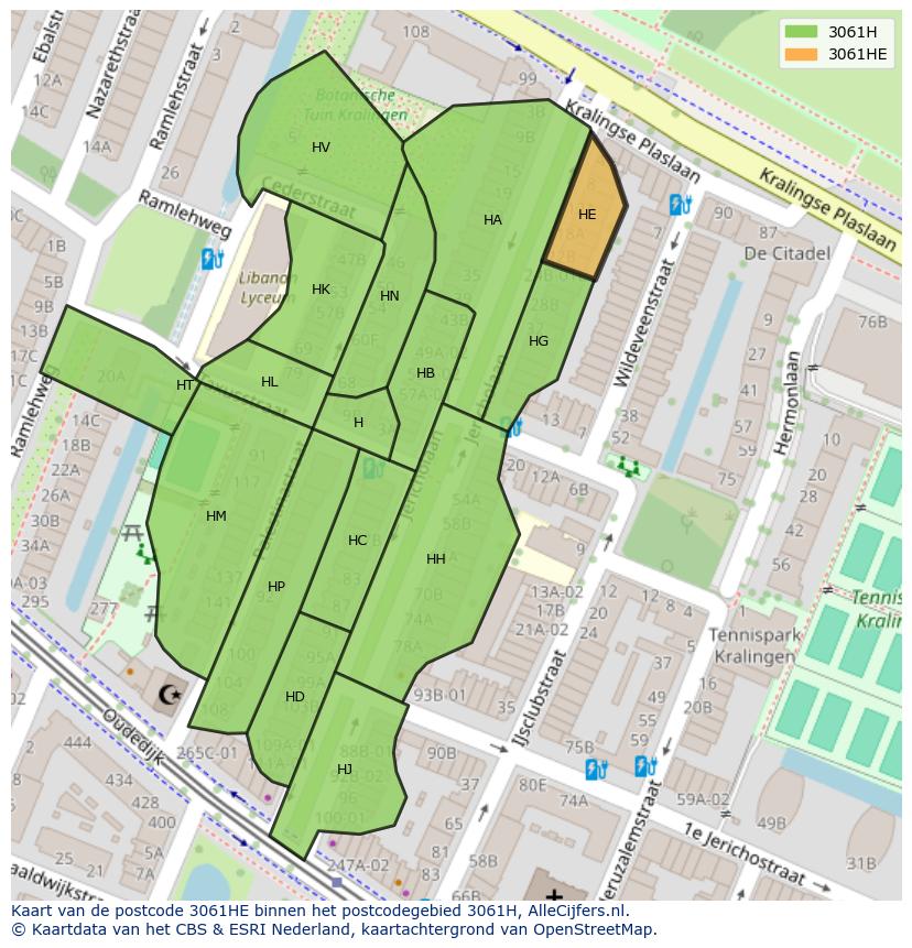 Afbeelding van het postcodegebied 3061 HE op de kaart.