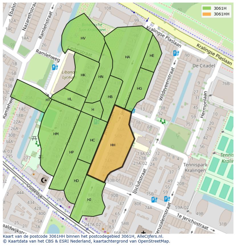 Afbeelding van het postcodegebied 3061 HH op de kaart.