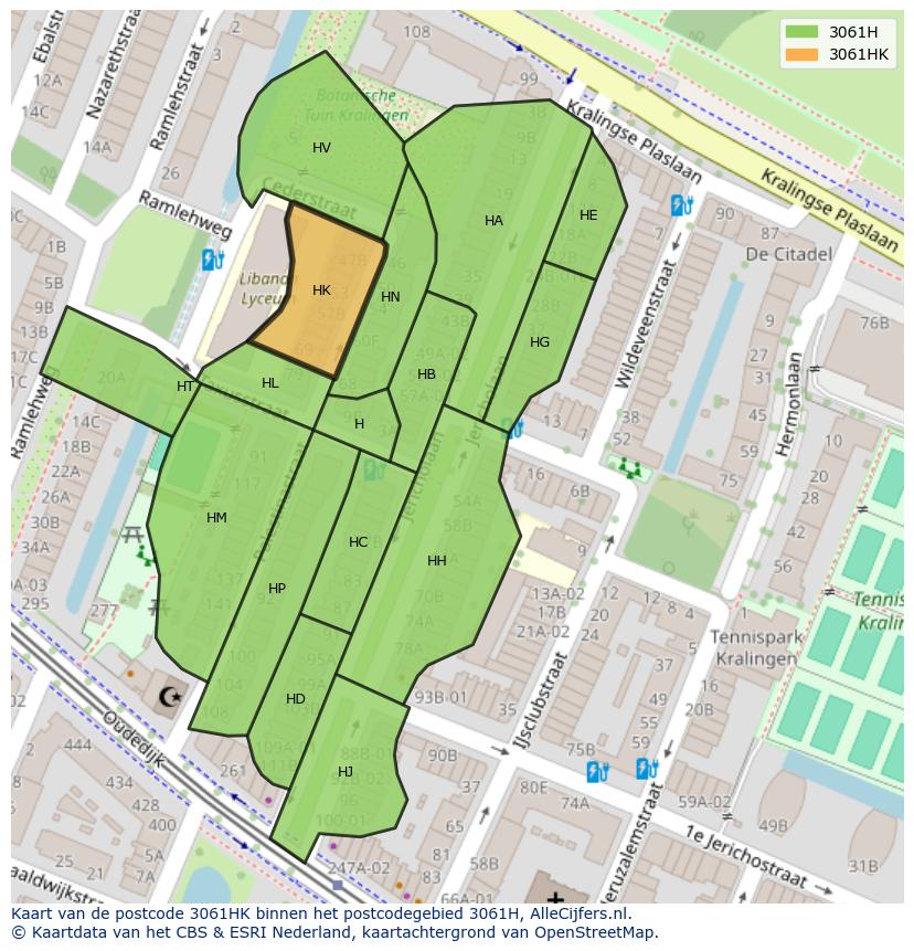 Afbeelding van het postcodegebied 3061 HK op de kaart.