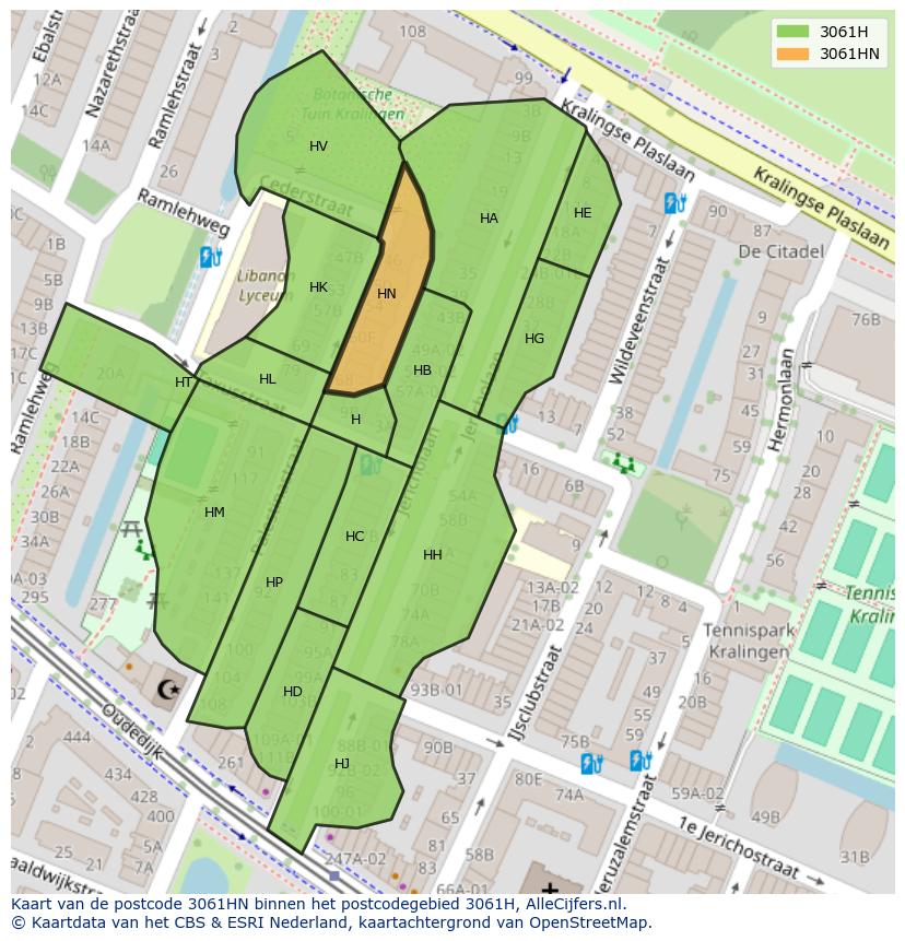 Afbeelding van het postcodegebied 3061 HN op de kaart.