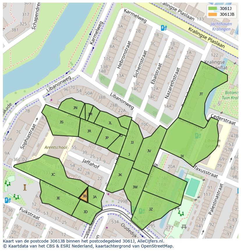 Afbeelding van het postcodegebied 3061 JB op de kaart.